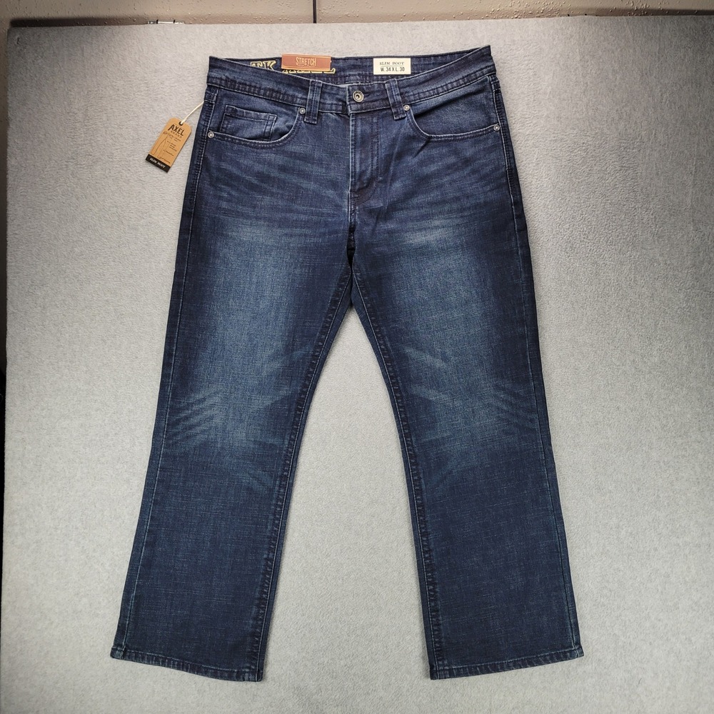 Axel Brand Mens Slim‎ Boot Stretch Jeans Dark Wash Blue 34x30 NWT New